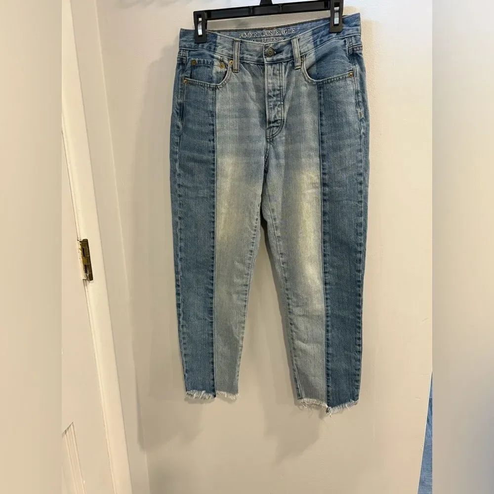 American Eagle Outfitters Light Blue Mixed Stripe Cropped Button Fly Jeans